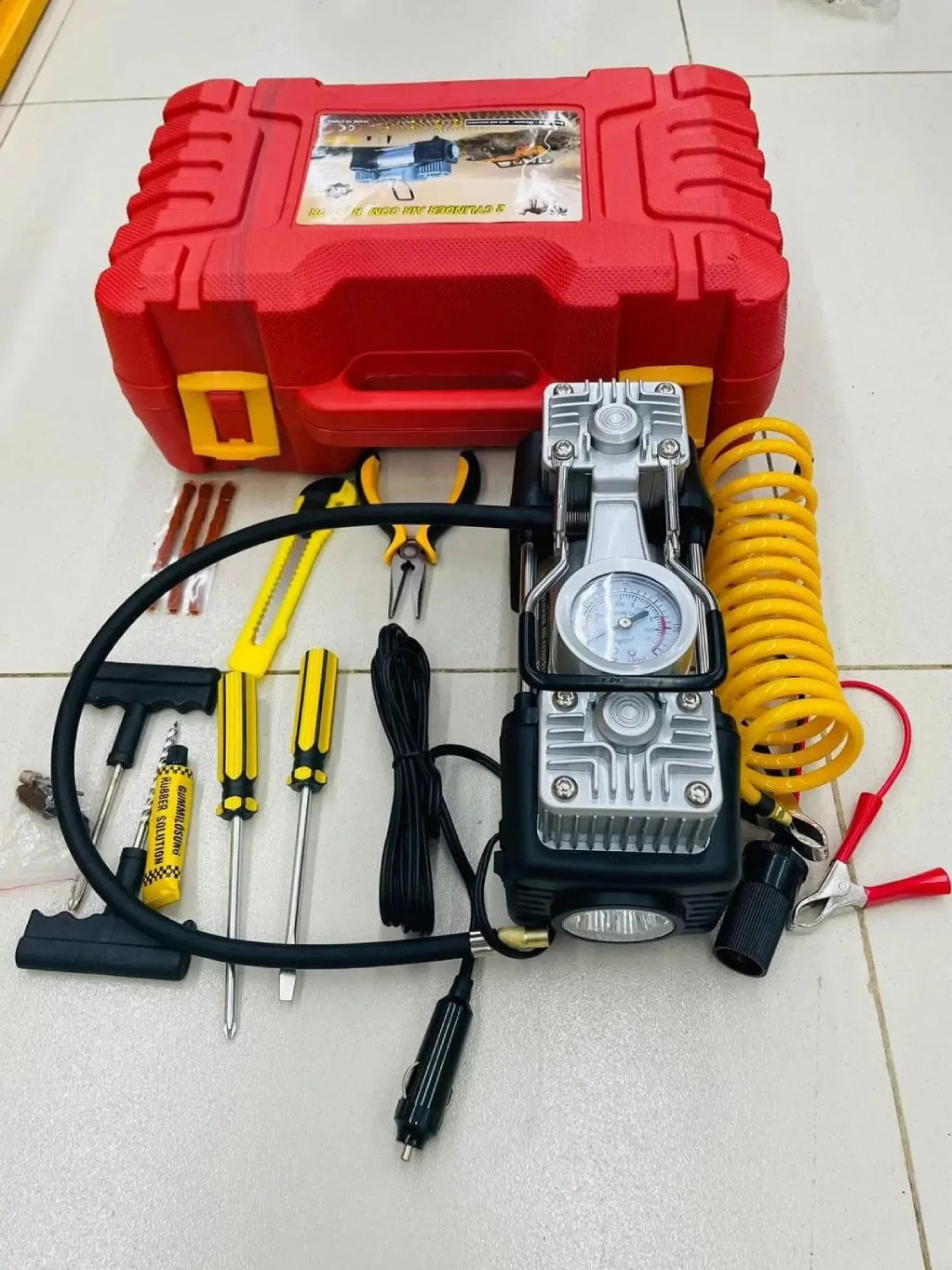 ¡No Te Quedes Varado! Kit Compresor Doble Cilindro + Caja Herramientas